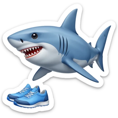 A shark with blue shoes sticker