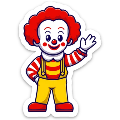 McDonald's clown with bright red curly hair and yellow T-shirt with red and white striped sleeves sticker