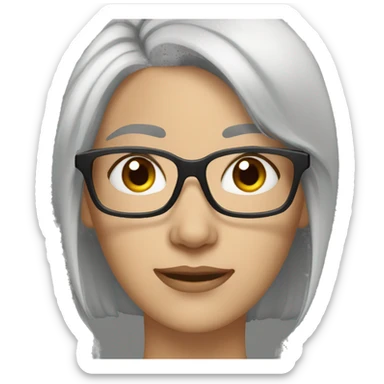 White skin woman gray hair black glasses brown eyebrows sticker