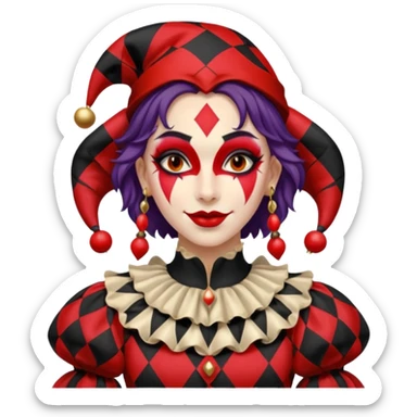 jester woman, black and red sticker