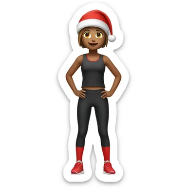 Emoji of full-body sporty girl в top and leggings wearing a red Christmas hat. sticker