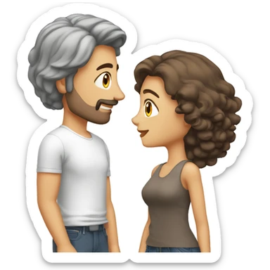 Couple enlacé homme blanc cheveux gris et femme brune cheveux mi longs sticker