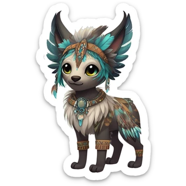 cute Kawaii edgy ethereal shy epic tribal fantasy animal fursona Fionbri creature by griffsnuff & LiLaiRa & Falvie with exotic colors with intricate patterns and feathers and headdress and necklace full body sticker