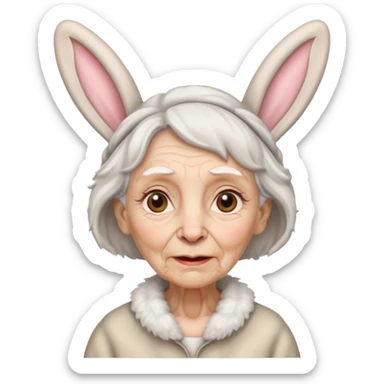 old woman with bunny ears sticker