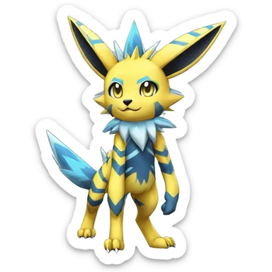 Anthro Edgy Cool Zeraora-Jolteon-Pokémon-Fakémon with shiny blue stripes Full Body Detailed High Quality sticker