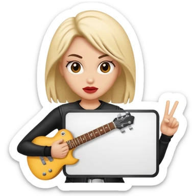 A rocker chick holding a large blank sign sticker