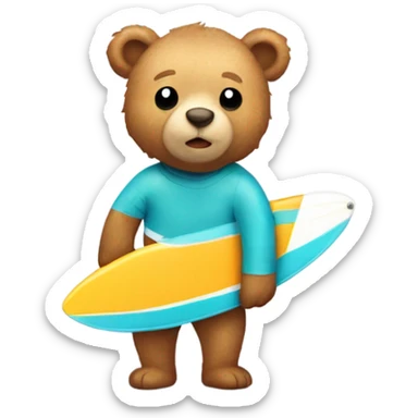 Cute light haired chestnut Stuffed bear with surf board sticker