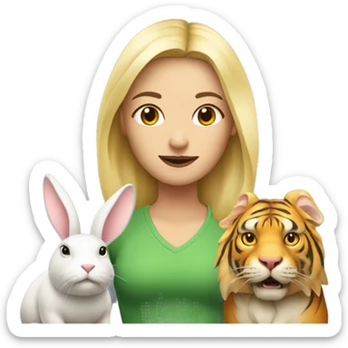 blonde woman with bull tiger and rabbit sticker