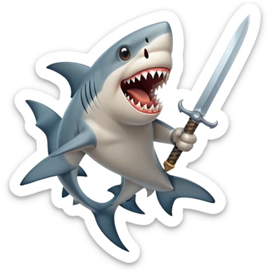 Create me a shark with a sword in his hand screaming sticker
