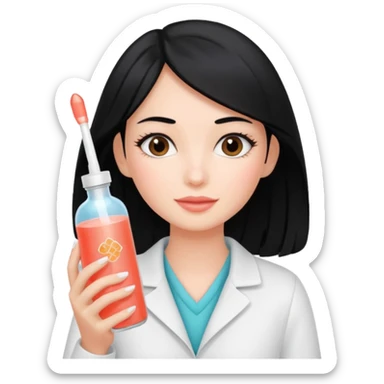 Дівчина з чорним волоссям тримає пляшечку колагену Coral Club sticker