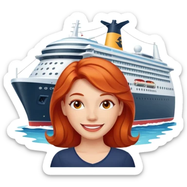 red headed woman with a cruise ship in the background sticker