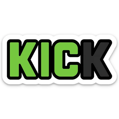 Kick.com logo, bold modern lettering, green and black color scheme, tech startup vibe sticker