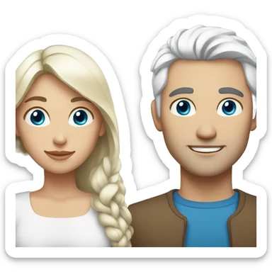 Woman with brown hair and man with white hair both with blue eyes sticker