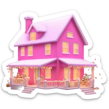 pink house with christmas lights sticker