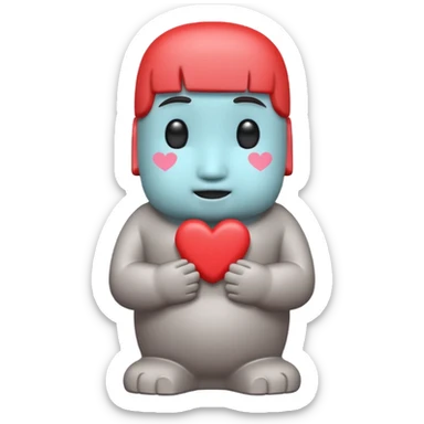 > Kawaii shy Moai statue, blushing, "👉🏻👈🏻" pose, pastel hearts, bold red text, chibi style, transparent background.
 sticker