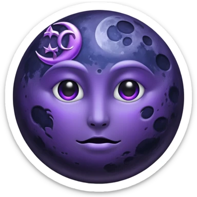 iOS emoji, dark moon, silver outline, mystical symbols, dark fantasy, smooth texture sticker