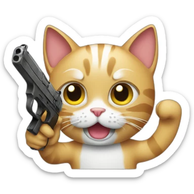 a cat with a gun sticker