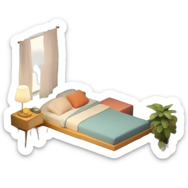 isometric-3d-cute-small-bedroom--mid-century modern-interior sticker
