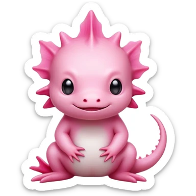 cinematic-[axolotl]-realistic-full-body-sitting-emoji,-head-tilted-dramatically,-pink skin,-simplified-yet-realistic-focused-features,-highly-detailed,-glowing-with-an-almost-sarcastic-glow sticker