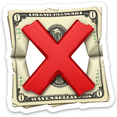 a money billet with a red X shape through, like for free sticker