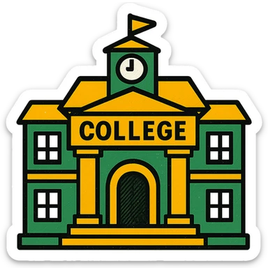 college building, professional style, green gold and white color scheme, bold and clear, suitable for digital use sticker