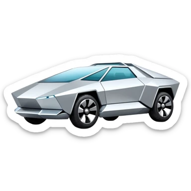 A futuristic chrome car emoji, sharp geometric body design inspired by cybertruck aesthetics, smooth silver metallic surface, matte and glossy chrome mix, minimal details, soft reflections, clean edges, iOS emoji style, centered, clean white background, soft studio lighting, no text sticker