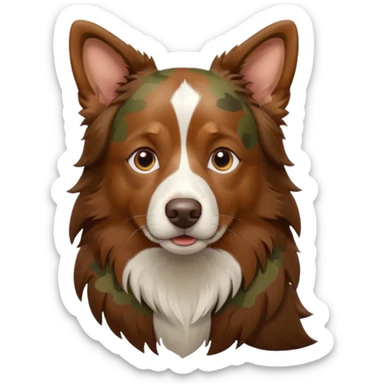 Brown border collie wearing camo sticker