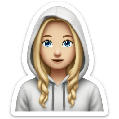 A girl with big, blue eyes, shoulder-length straight light hair, wearing a hoodie. sticker