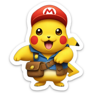 Pikachu qui tient maintenant à Mario sticker