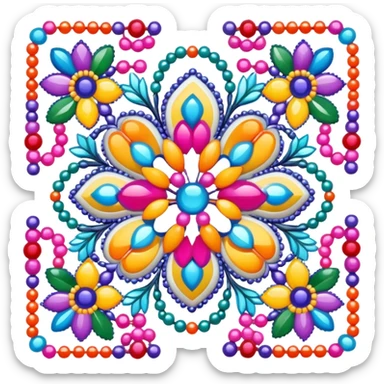 Create an icon that represents the hobby of beadwork. The design should feature colorful beads or a beadwork pattern. The icon should be clear, simple, and visually striking, with vibrant colors that reflect the artistic and creative nature of the hobby. The background should be transparent. sticker