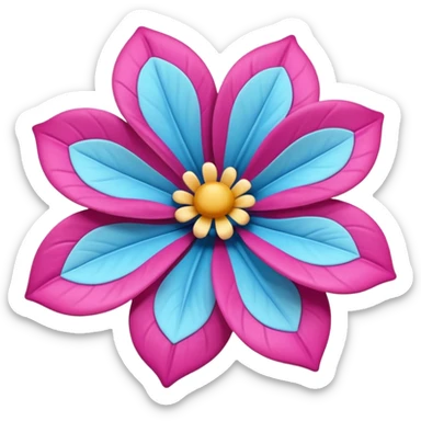 3D glossy flower emoji, vibrant magenta puffed-up petals, large soft-pink center, two pale-blue leaves, claymorphic style, high resolution, white background." sticker