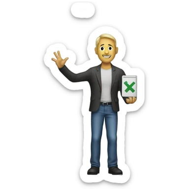 Man holding exit sign point to the door sticker