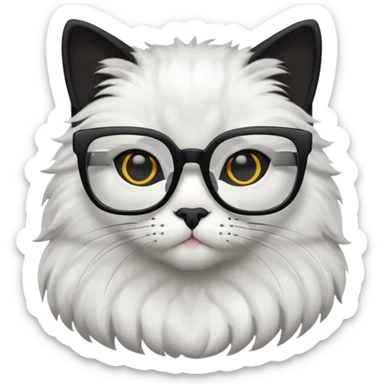 black cat full body wearing white glasses with square modern frames sticker