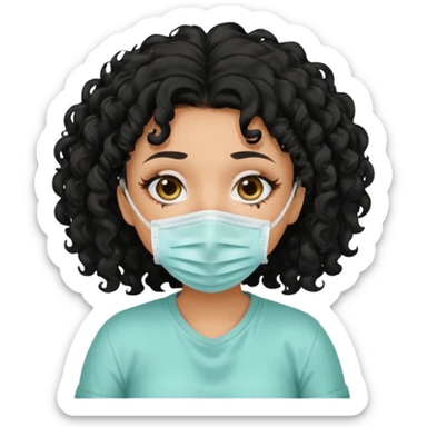 a pretty tan bratz girl with black curly hair. no makeup, looking sick, wearing a mask, coughing. sunken face sticker