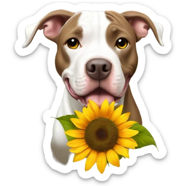 Pit bull holding a sunflower  sticker