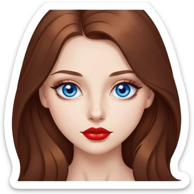 beautiful girl long brown hair , blue eyes, with red lips and eyed lines  sticker