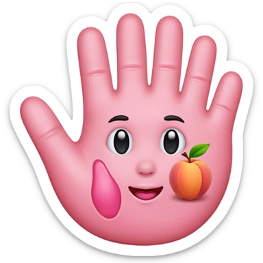 Peach emoji with handprint sticker