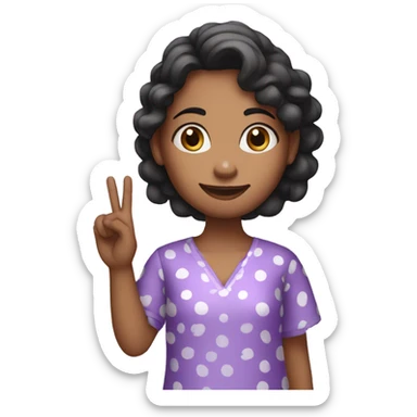 A girl with lavender kurti white spots showing three fingers in one hand sticker
