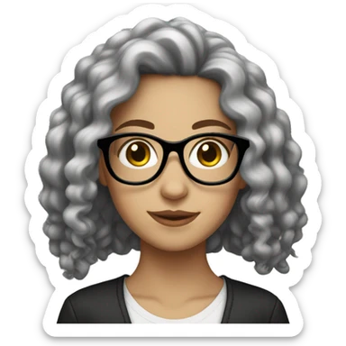 White girl with black curly long hair and glasses sticker