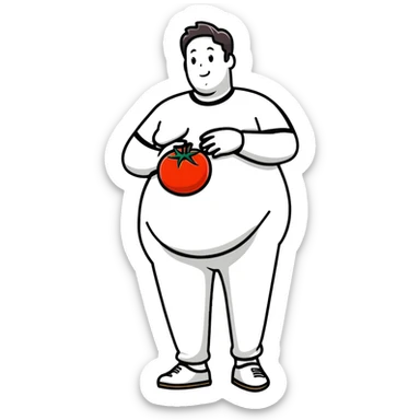 pregnant man with tomato belly sticker