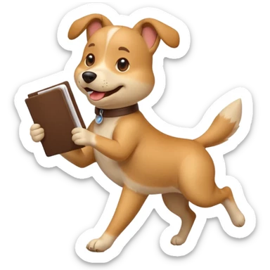 lively emoji dog running, holding a resume in its mouth, tail up, minimal details sticker