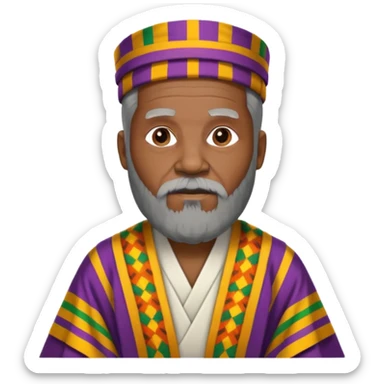 Create an emoji of an old African king with a large beard wearing kente cloth and white shirt sticker