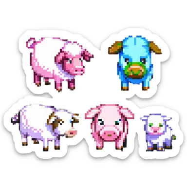 Minecraft style sheep and a blocky pig friend together sticker