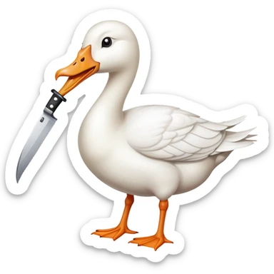white goose with an angry expression holding a knife in its beak sticker