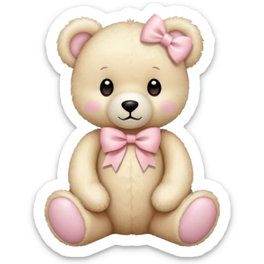 cream colored teddy bear with pastel pink bow sticker