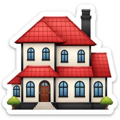 a house with Tall crooked building with red roof.

 sticker