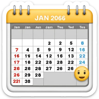 January calendar flat emojy style just writte Jan 2026. More flat style Just JAN 2026 should be on it sticker