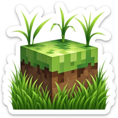 Minecraft grass block, square shape, brown and green, smooth sticker