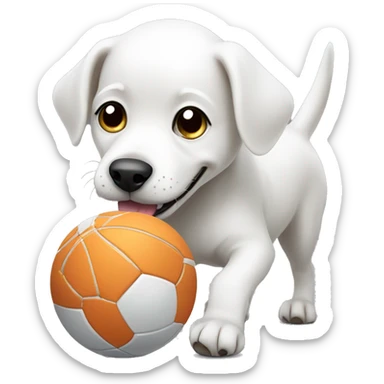 White dog playing with a ball sticker