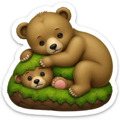 bear cub hugging moss pillow asleep sticker